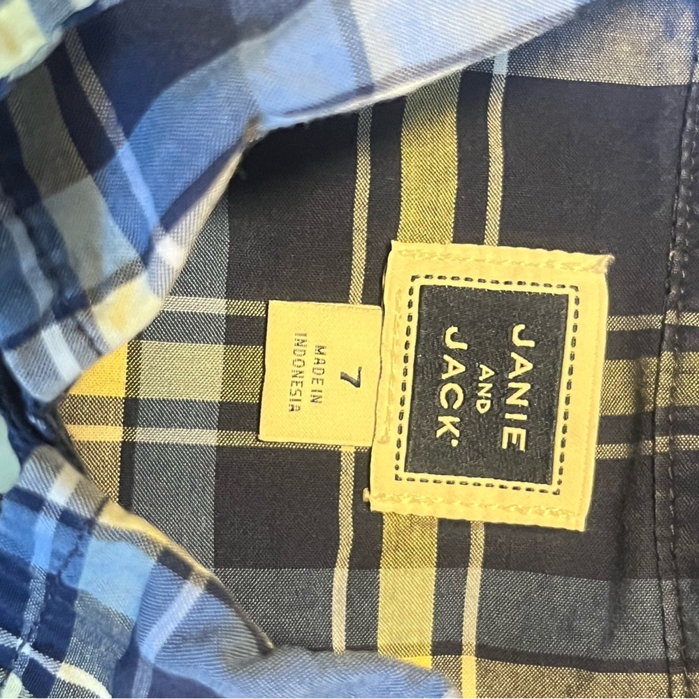 Janie and Jack Navy and Yellow Plaid Shirt - Picture 4 of 4